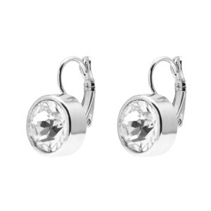 Earrings Rhodium Plated Bezel Set & Faceted Clear Crystals